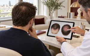 مناقشة خطة جلسات زراعة الشعر مع المستشار